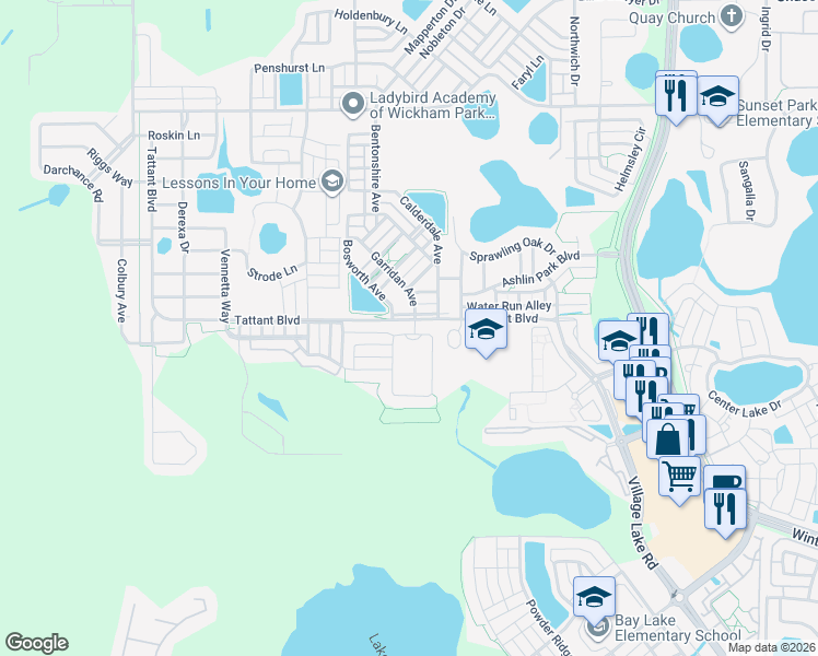 map of restaurants, bars, coffee shops, grocery stores, and more near 12706 Westside Village Loop in Windermere