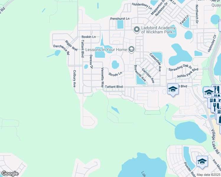 map of restaurants, bars, coffee shops, grocery stores, and more near 7680 Fordson Lane in Windermere