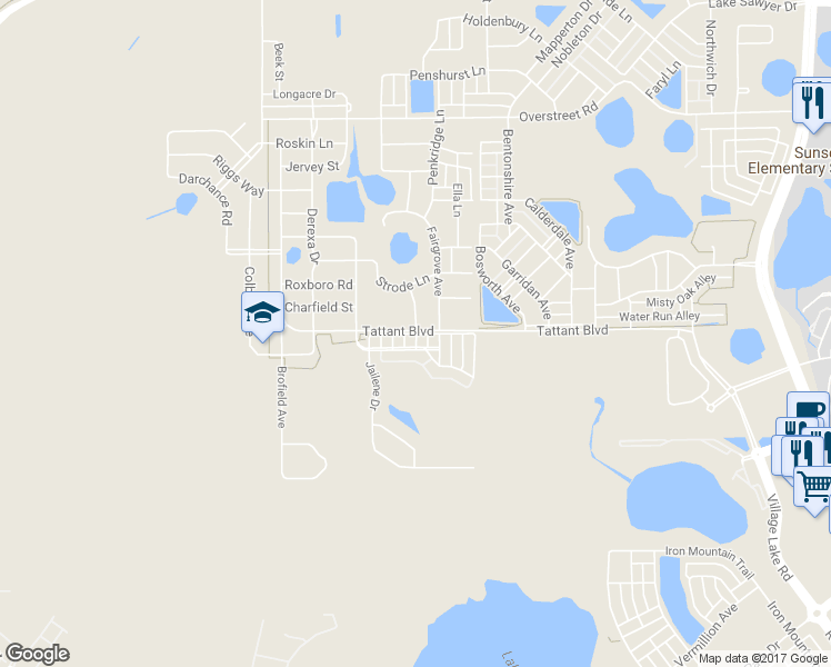 map of restaurants, bars, coffee shops, grocery stores, and more near 7680 Fordson Lane in Windermere