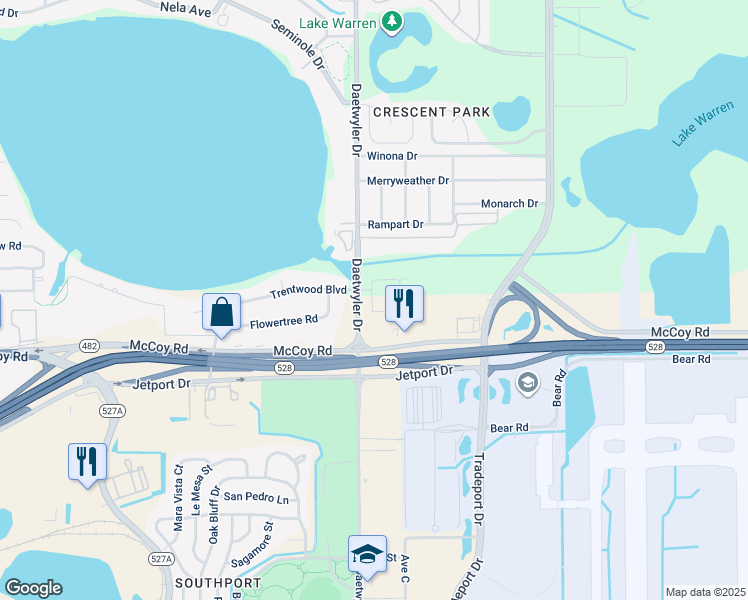map of restaurants, bars, coffee shops, grocery stores, and more near 3641 Brighton Park Circle in Orlando