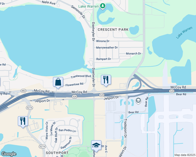 map of restaurants, bars, coffee shops, grocery stores, and more near 3641 Brighton Park Circle in Orlando