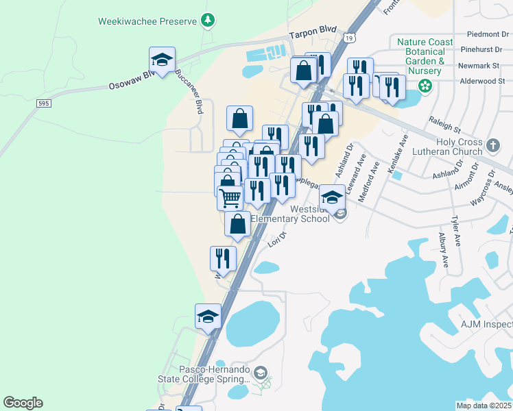 map of restaurants, bars, coffee shops, grocery stores, and more near 1337 Commercial Way in Spring Hill