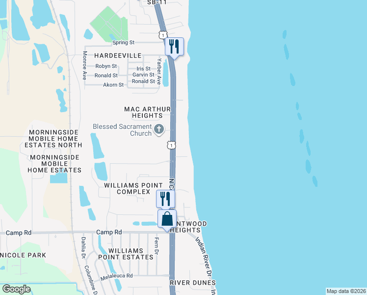map of restaurants, bars, coffee shops, grocery stores, and more near 5080 North Cocoa Boulevard in Cocoa