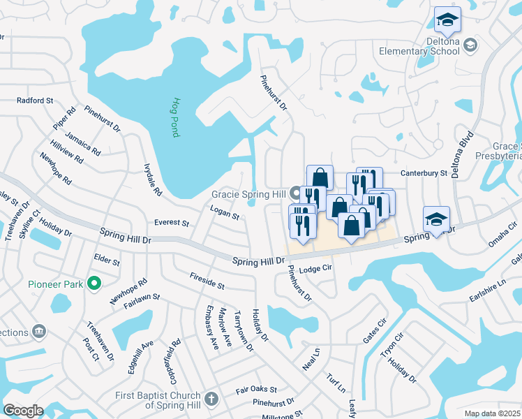map of restaurants, bars, coffee shops, grocery stores, and more near 1287 Sylvia Avenue in Spring Hill