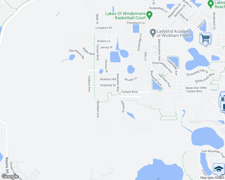 map of restaurants, bars, coffee shops, grocery stores, and more near 7549 Tattant Boulevard in Windermere