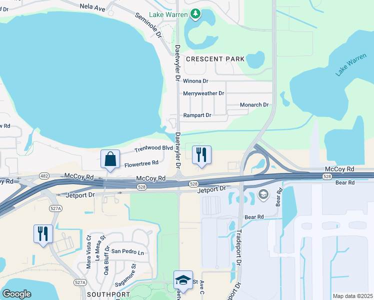 map of restaurants, bars, coffee shops, grocery stores, and more near 3819 Brighton Park Circle in Belle Isle