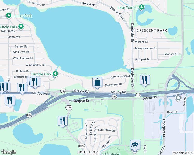 map of restaurants, bars, coffee shops, grocery stores, and more near 2909 Trentwood Boulevard in Belle Isle
