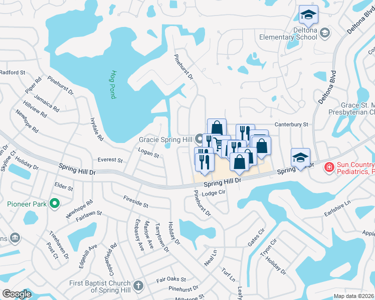 map of restaurants, bars, coffee shops, grocery stores, and more near 1316 Sylvia Avenue in Spring Hill