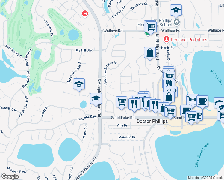 map of restaurants, bars, coffee shops, grocery stores, and more near 8430 Bermuda Dunes Drive in Orlando