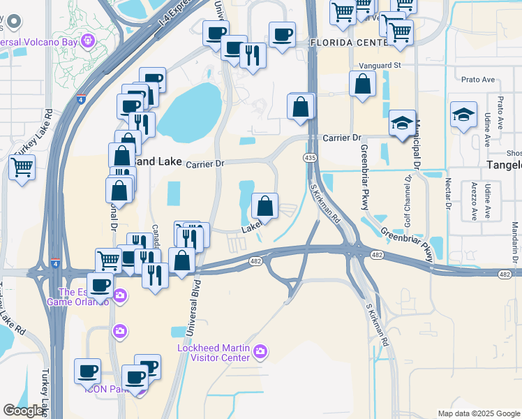 map of restaurants, bars, coffee shops, grocery stores, and more near 5820-6198 Lakehurst Drive in Orlando
