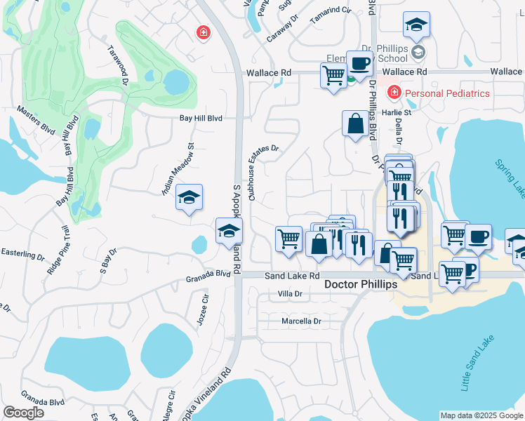 map of restaurants, bars, coffee shops, grocery stores, and more near 8430 Bermuda Dunes Drive in Orlando