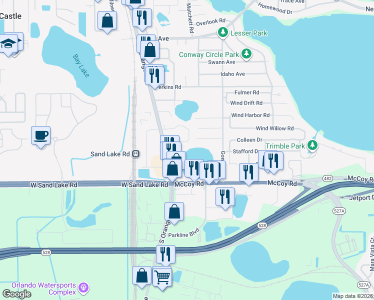 map of restaurants, bars, coffee shops, grocery stores, and more near 8013 South Orange Avenue in Orlando