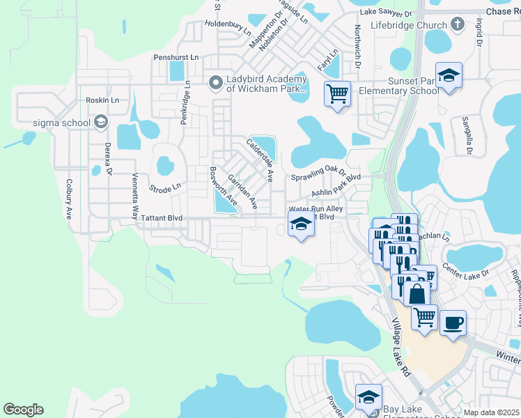 map of restaurants, bars, coffee shops, grocery stores, and more near 12755 Garridan Avenue in Windermere