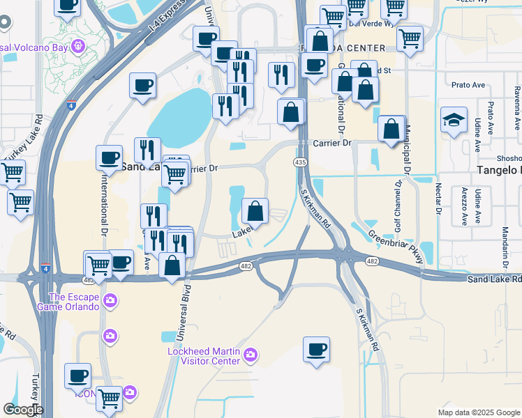map of restaurants, bars, coffee shops, grocery stores, and more near 5900 Lakehurst Drive in Orlando
