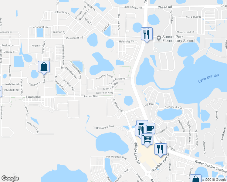 map of restaurants, bars, coffee shops, grocery stores, and more near Serenity Bend in Windermere