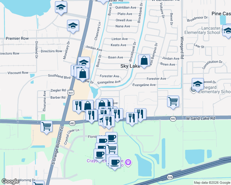 map of restaurants, bars, coffee shops, grocery stores, and more near 1104 Chesterton Avenue in Orlando