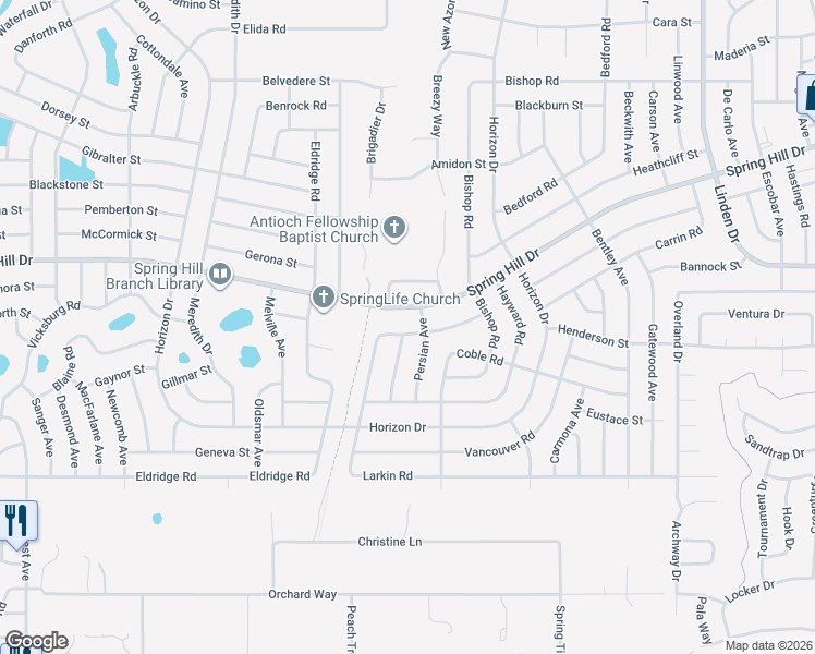 map of restaurants, bars, coffee shops, grocery stores, and more near 1282 Van Dale Avenue in Spring Hill