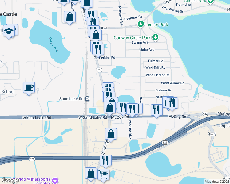 map of restaurants, bars, coffee shops, grocery stores, and more near 8013 South Orange Avenue in Orlando