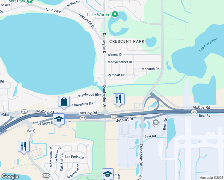 map of restaurants, bars, coffee shops, grocery stores, and more near 3641 Brighton Park Circle in Orlando