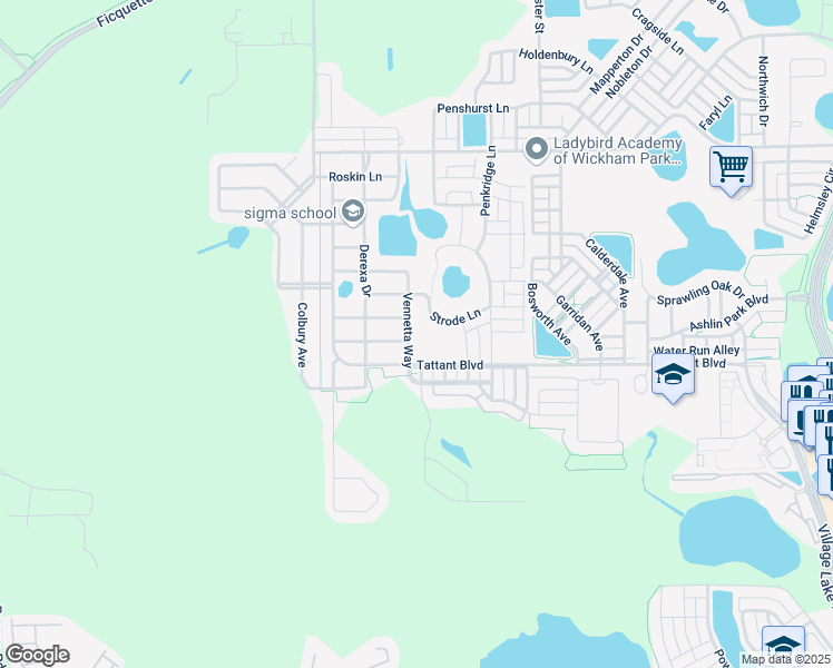 map of restaurants, bars, coffee shops, grocery stores, and more near 13101 Vennetta Way in Windermere