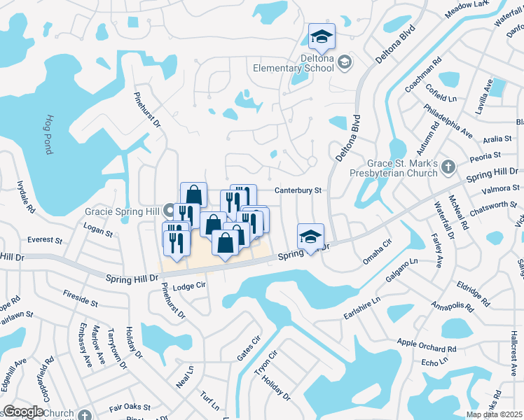 map of restaurants, bars, coffee shops, grocery stores, and more near 1321 Malone Avenue in Spring Hill