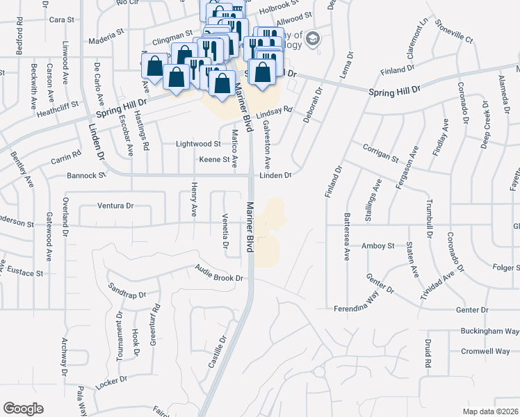 map of restaurants, bars, coffee shops, grocery stores, and more near 1311 Masada Lane in Spring Hill