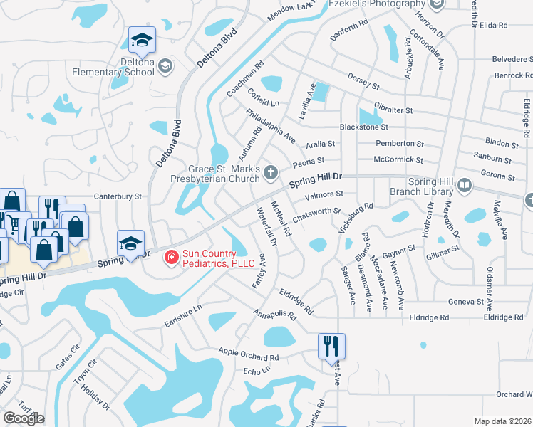 map of restaurants, bars, coffee shops, grocery stores, and more near in Spring Hill
