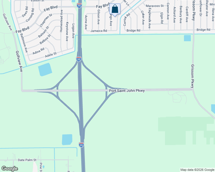 map of restaurants, bars, coffee shops, grocery stores, and more near Port Saint John Parkway in Cocoa