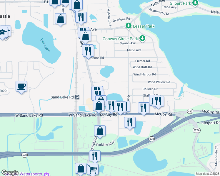 map of restaurants, bars, coffee shops, grocery stores, and more near 1408 Watts Avenue in Orlando