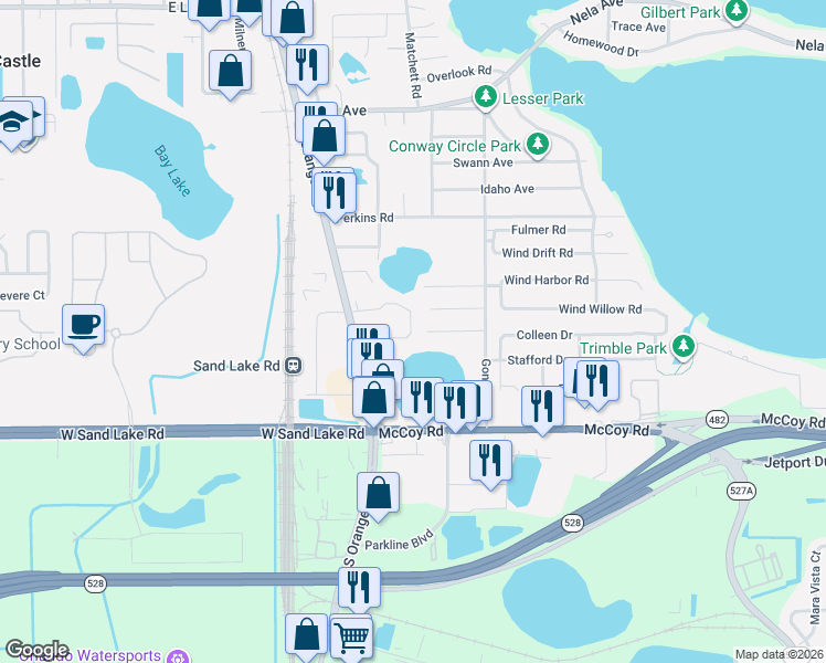 map of restaurants, bars, coffee shops, grocery stores, and more near 1408 Watts Avenue in Orlando