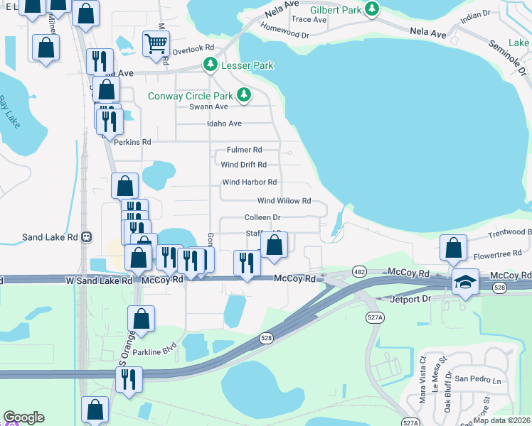 map of restaurants, bars, coffee shops, grocery stores, and more near 1730 Wind Willow Road in Belle Isle