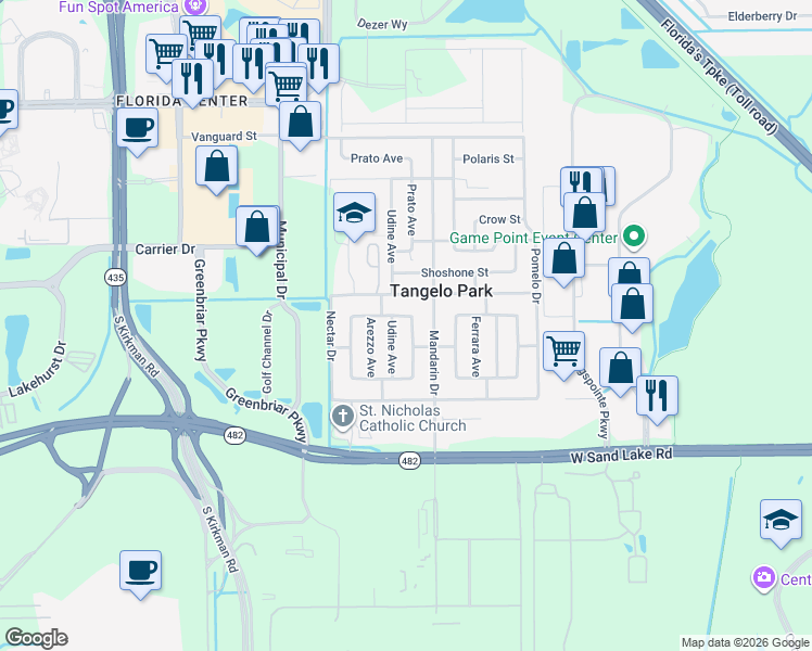 map of restaurants, bars, coffee shops, grocery stores, and more near 5003 Prato Avenue in Orlando