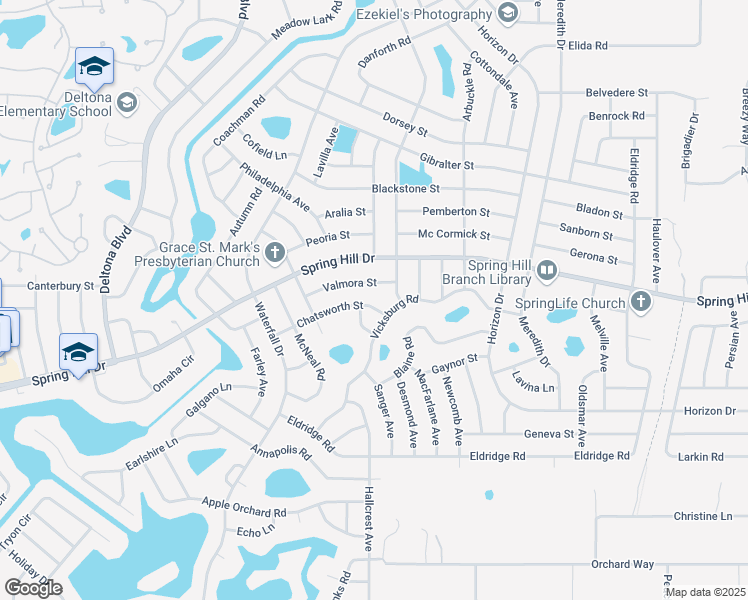 map of restaurants, bars, coffee shops, grocery stores, and more near 8467 Chatsworth Street in Spring Hill