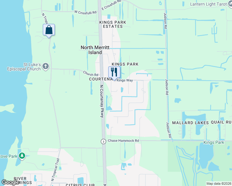 map of restaurants, bars, coffee shops, grocery stores, and more near 5365 Country Lane in Merritt Island