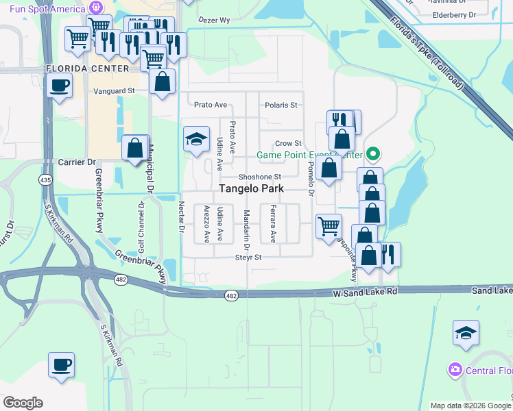 map of restaurants, bars, coffee shops, grocery stores, and more near 4925 Ravenna Avenue in Orlando