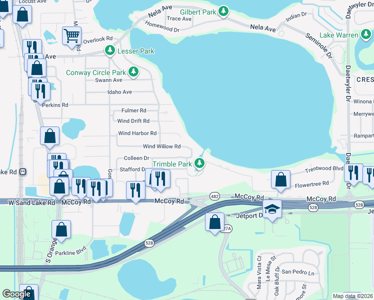 map of restaurants, bars, coffee shops, grocery stores, and more near 1862 Wind Willow Road in Belle Isle