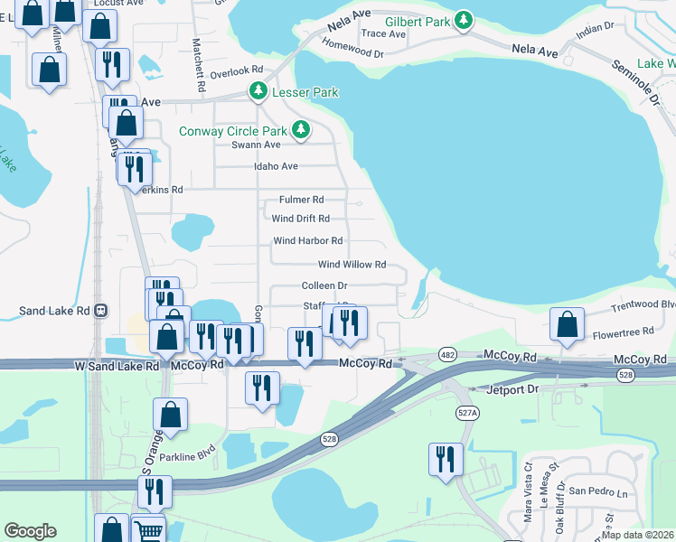 map of restaurants, bars, coffee shops, grocery stores, and more near 1730 Wind Willow Road in Belle Isle