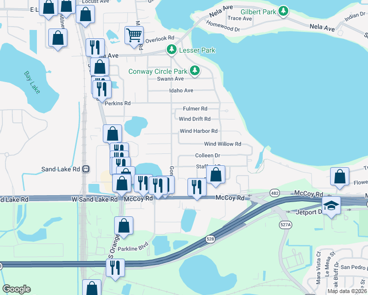map of restaurants, bars, coffee shops, grocery stores, and more near 1634 Wind Willow Road in Belle Isle
