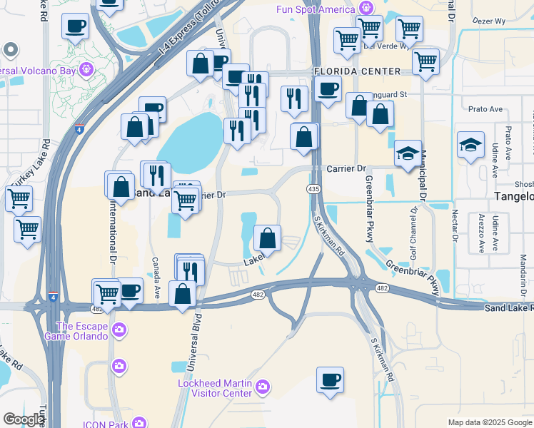 map of restaurants, bars, coffee shops, grocery stores, and more near 5885 Lakehurst Dr in Orlando