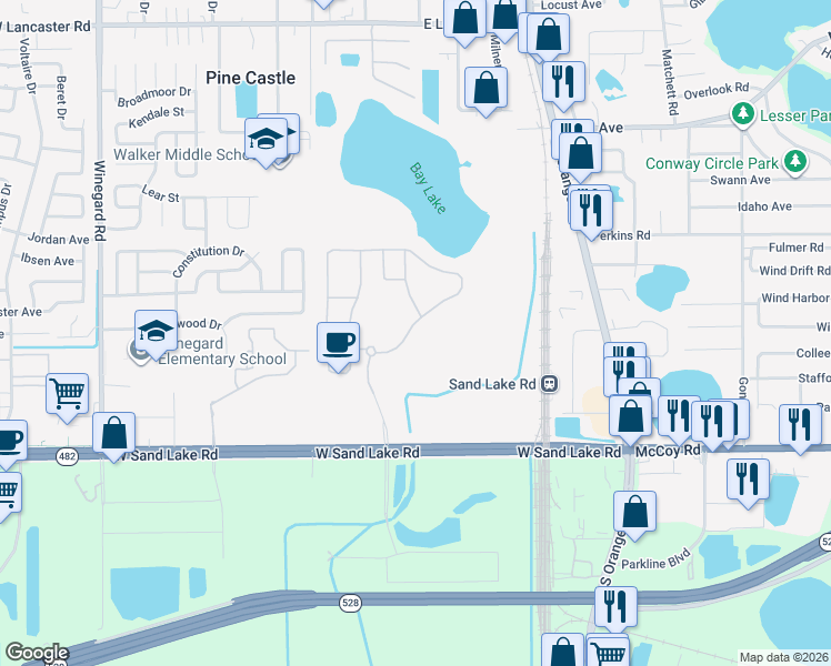map of restaurants, bars, coffee shops, grocery stores, and more near 6815 Cherry Grove Circle in Orlando