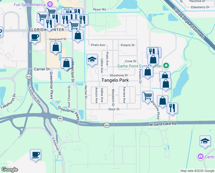 map of restaurants, bars, coffee shops, grocery stores, and more near 5003 Prato Avenue in Orlando