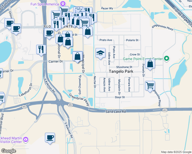 map of restaurants, bars, coffee shops, grocery stores, and more near 7513 Nectar Dr in Orlando