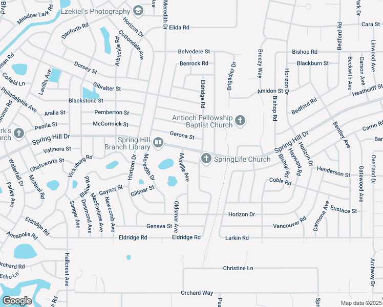 map of restaurants, bars, coffee shops, grocery stores, and more near 9292 Spring Hill Drive in Spring Hill