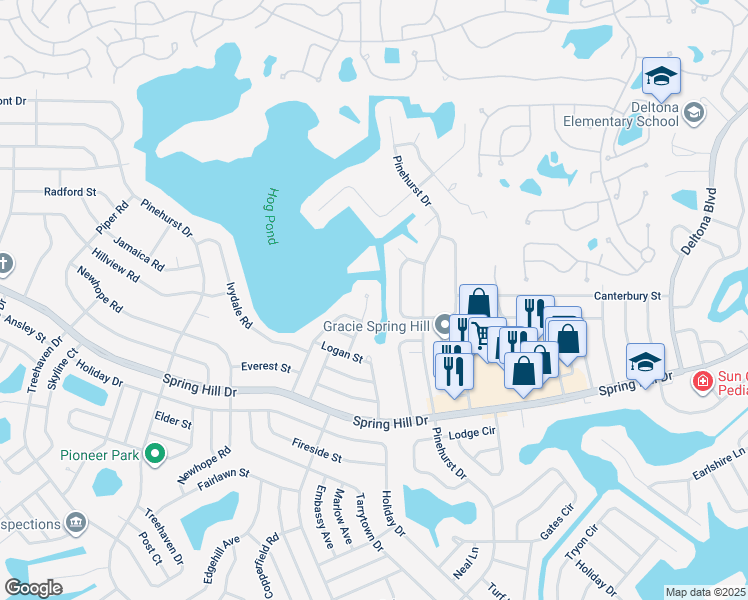 map of restaurants, bars, coffee shops, grocery stores, and more near 1356 Salem Court in Spring Hill