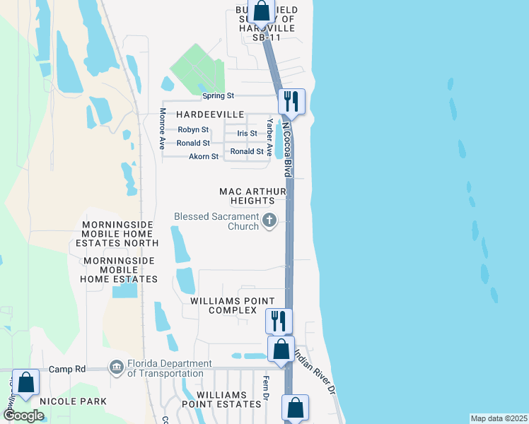 map of restaurants, bars, coffee shops, grocery stores, and more near 400 MacArthur Circle in Cocoa