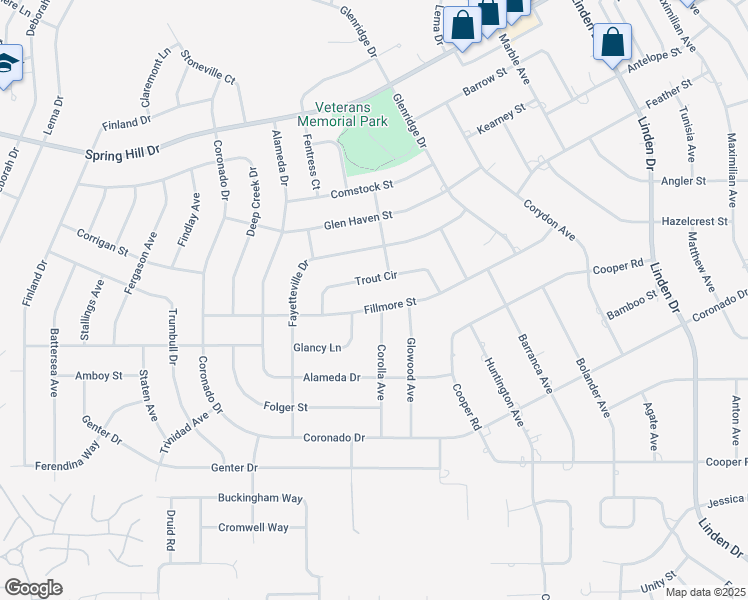 map of restaurants, bars, coffee shops, grocery stores, and more near 12279 Fillmore Street in Spring Hill