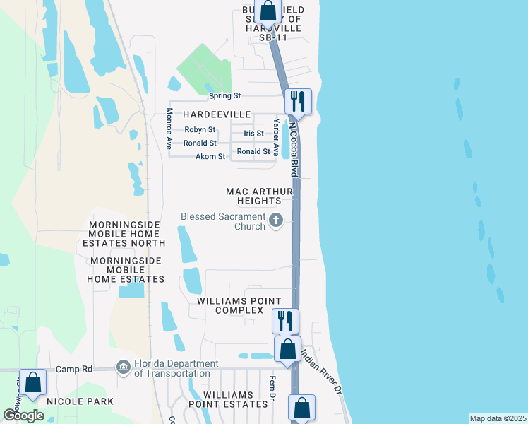 map of restaurants, bars, coffee shops, grocery stores, and more near 400 MacArthur Circle in Cocoa