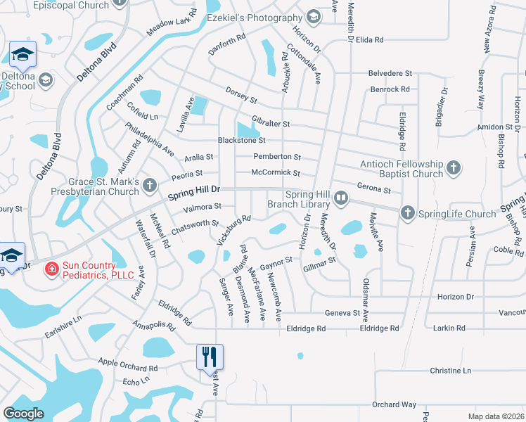 map of restaurants, bars, coffee shops, grocery stores, and more near 1339 Dill Avenue in Spring Hill