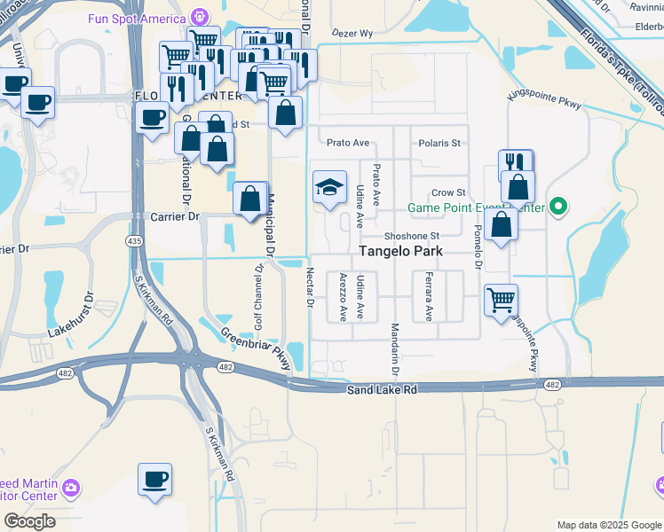 map of restaurants, bars, coffee shops, grocery stores, and more near 5119 Caserta Street in Orlando