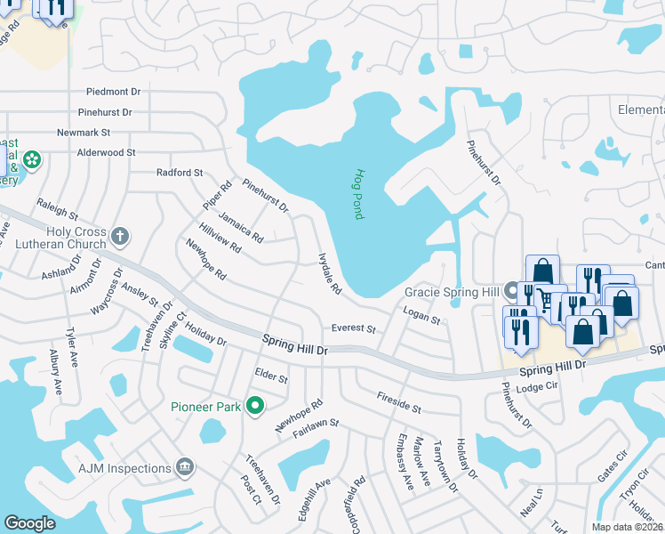 map of restaurants, bars, coffee shops, grocery stores, and more near 1410 Ivydale Road in Spring Hill